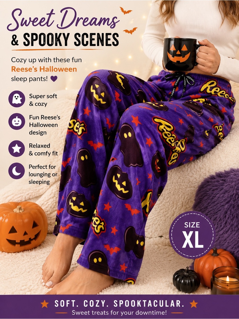 Active Basic Purple Reese's Halloween Kids Pajama Bottoms